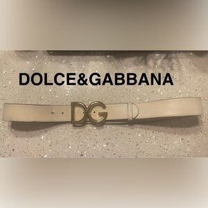 Dolce&Gabbana Leather Belt White Gold